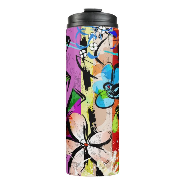 Flowers Abstract, Geometric Lines Composition. Thermal Tumbler (Front)