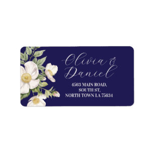 Flowers Address Labels Stickers Navy Cream Wedding