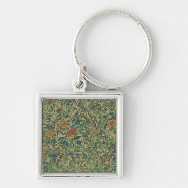 Flowers against leaf camouflage pattern key ring (Front)