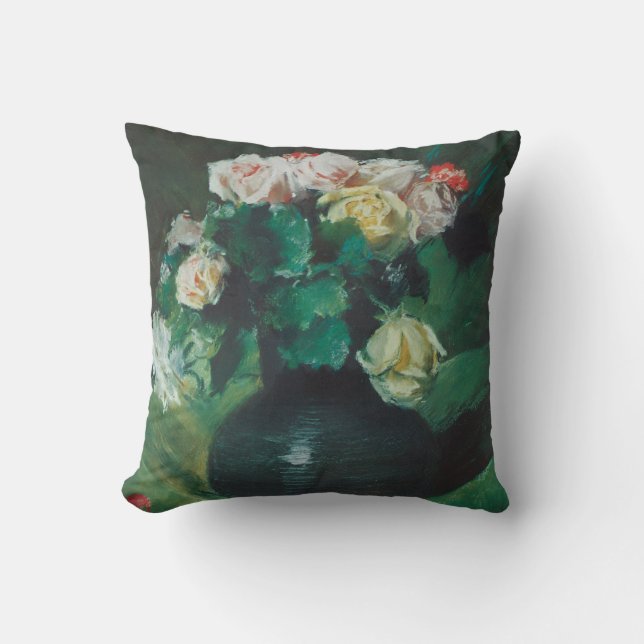 Flowers (aka Roses) by William Merritt Chase Cushion (Front)