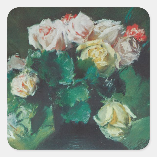 Flowers (aka Roses) by William Merritt Chase Square Sticker (Front)