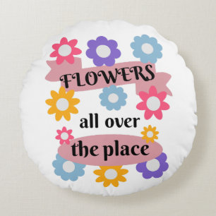 Flowers all over the place round cushion