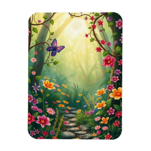 Flowers and a Butterfly in an Enchanted Rainforest Magnet (Vertical)