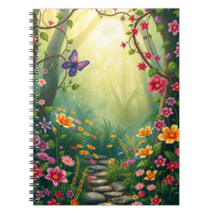 Flowers and a Butterfly in an Enchanted Rainforest Notebook