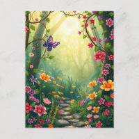 Flowers and a Butterfly in an Enchanted Rainforest