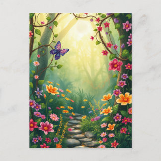 Flowers and a Butterfly in an Enchanted Rainforest Postcard