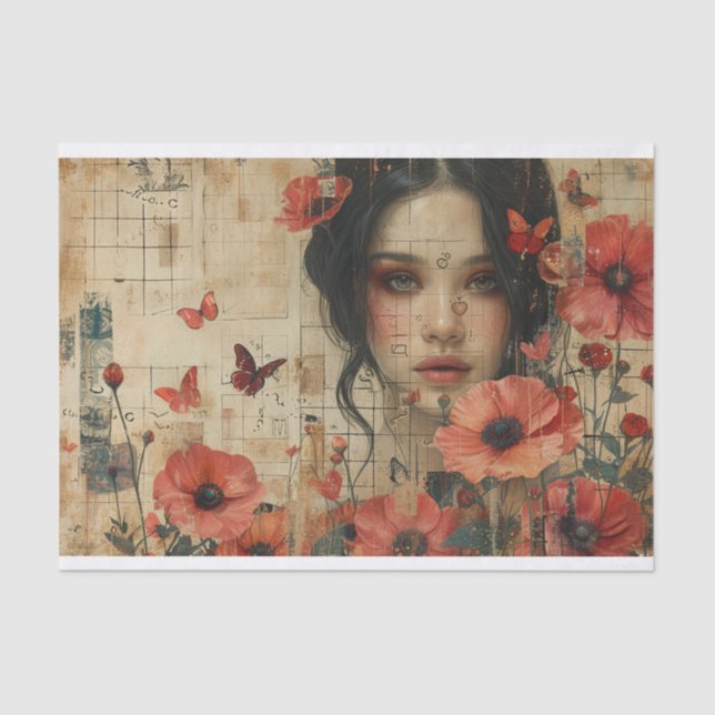 Flowers and a young woman tissue paper (Front)