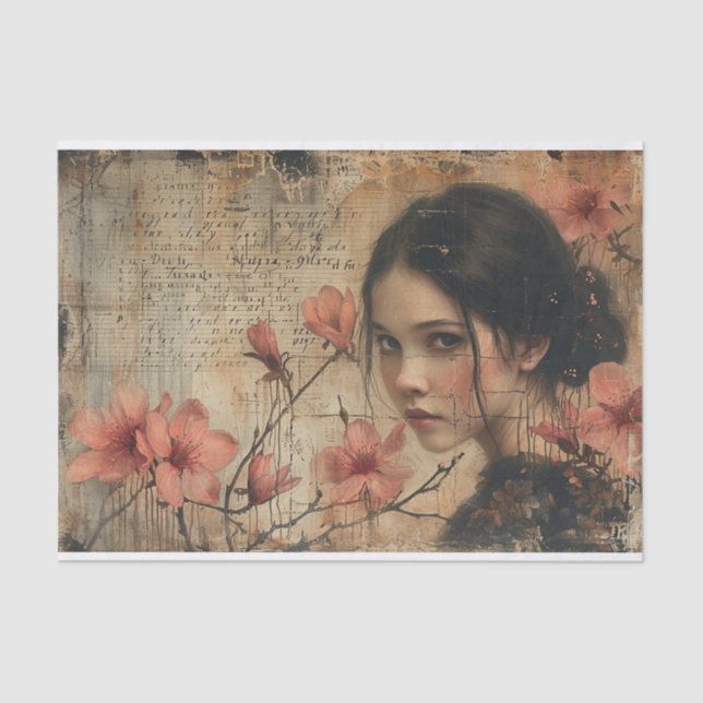 Flowers and a young woman tissue paper (Front)