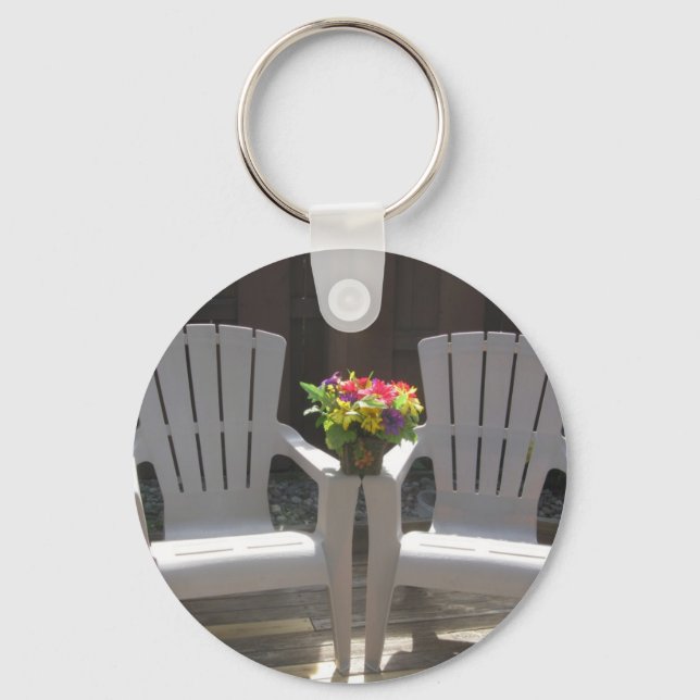 Flowers and Adirondack Chairs Key Ring (Front)