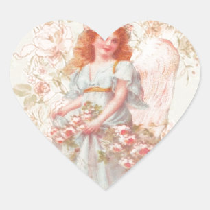 Flowers and Angel Vintage Collage Heart Sticker