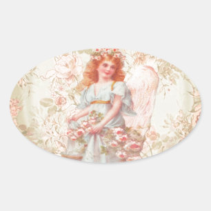 Flowers and Angel Vintage Collage Oval Sticker