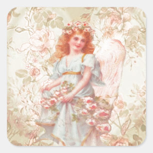 Flowers and Angel Vintage Collage Square Sticker