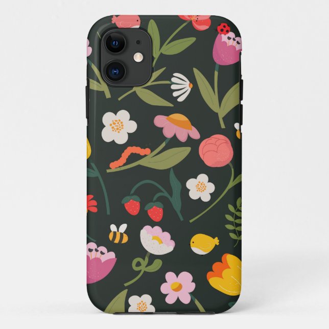 Flowers and animals. iPhone case design (Back)