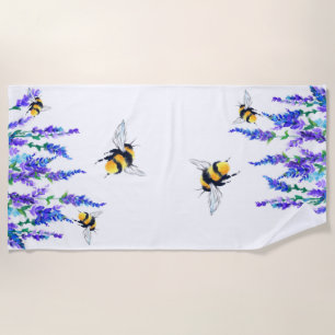 Flowers and Bees Beach Towel
