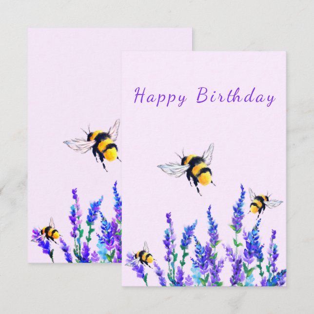 Flowers and Bees Birthday Card (Front/Back)
