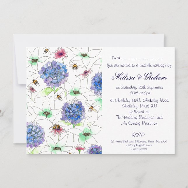 Flowers and Bees Floral Garden Wedding Invitation (Front)