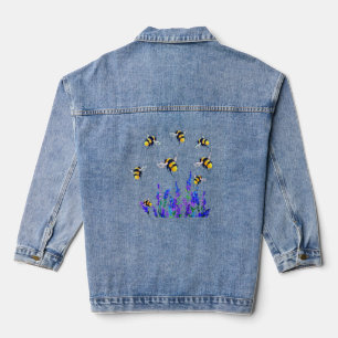 Flowers and Bees Flying Denim Jacket