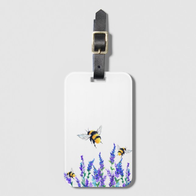 Flowers and Bees Flying Luggage Tag Spring (Front Vertical)