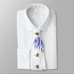 Flowers and Bees Flying Neck Tie Spring