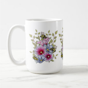 Flowers and Bees, Freehand Botanical Art Coffee Mug