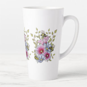 Flowers and Bees, Freehand Botanical Art Latte Mug