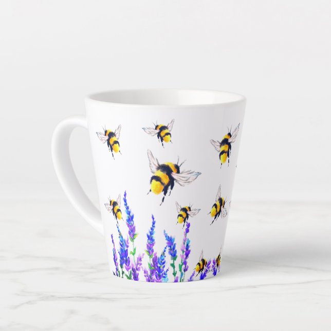 Flowers and Bees Latte Mug (Left Angle)