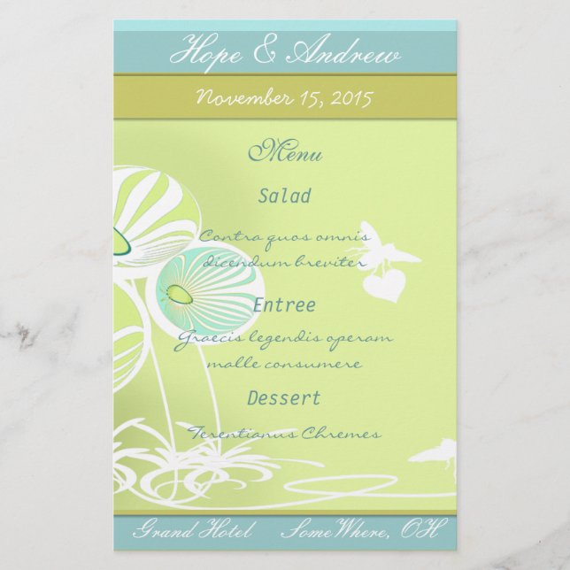 Flowers and Bees Menu (Front)