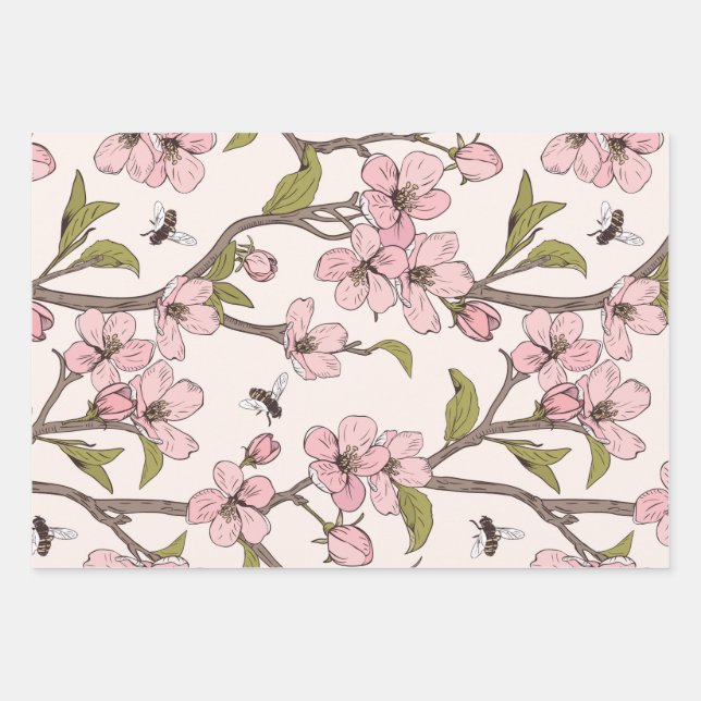Flowers and Bees Themed Wrapping Paper Sheets (Front 2)