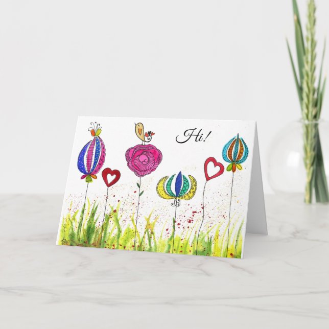 Flowers and Bird Greeting Card (Customisable) (Front)