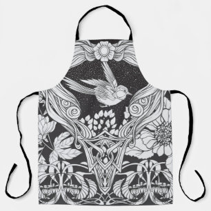 Flowers and bird in art nouveau style seamless pat apron