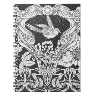 Flowers and bird in art nouveau style seamless pat notebook