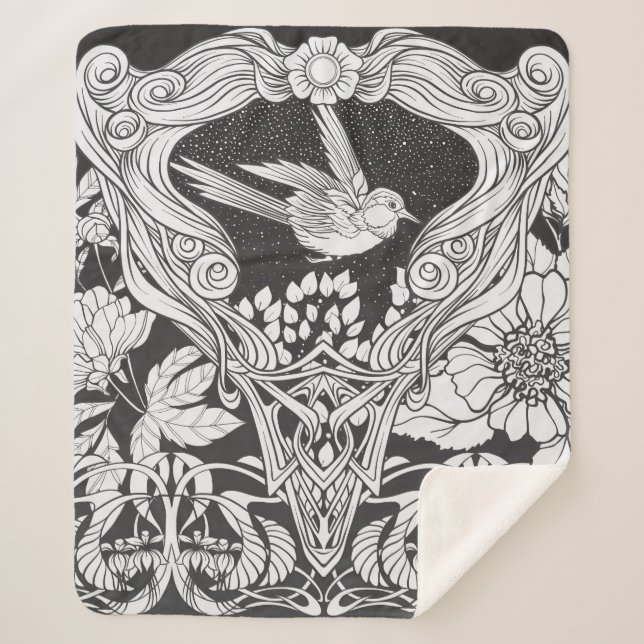 Flowers and bird in art nouveau style seamless pat sherpa blanket (Front)