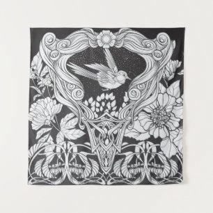 Flowers and bird in art nouveau style seamless pat tapestry