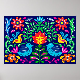 Flowers and Birds Folk Art Poster