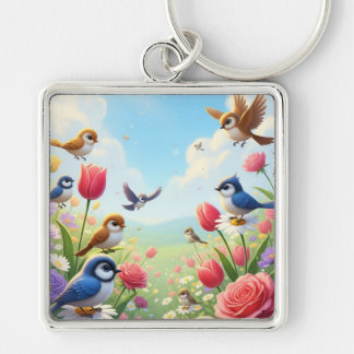 Flowers and Birds Key Ring