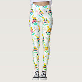 flowers and birds pattern  leggings