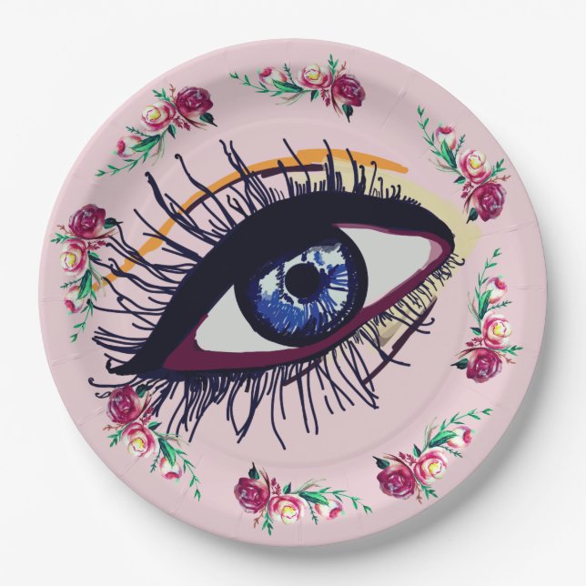 Flowers and blue Eye Art  Custom Paper Plates (Front)