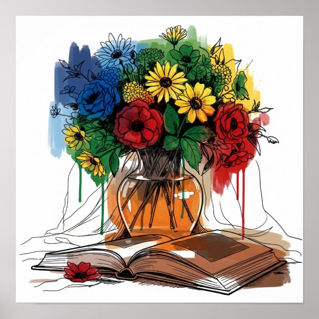 Flowers and Book Still Life Poster (Front)