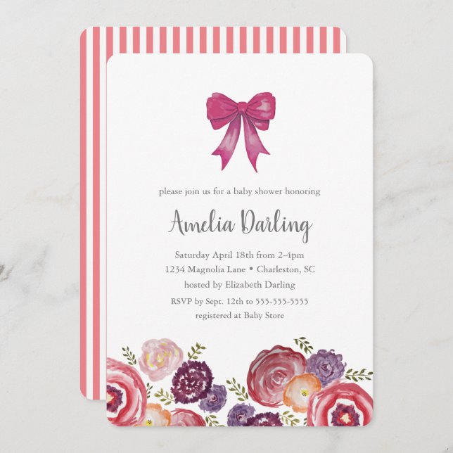 Flowers and Bows Baby Shower Invitation (Front/Back)