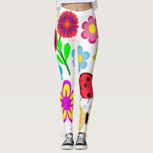 Flowers and Bugs Cartoon Art Leggings