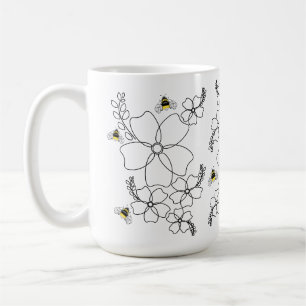 Flowers and bumblebee in a minimalist style coffee mug