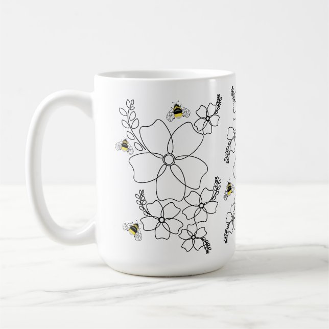 Flowers and bumblebee in a minimalist style coffee mug (Left)