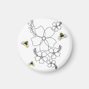 Flowers and bumblebee in a minimalist style magnet