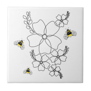 Flowers and bumblebee in a minimalist style tile