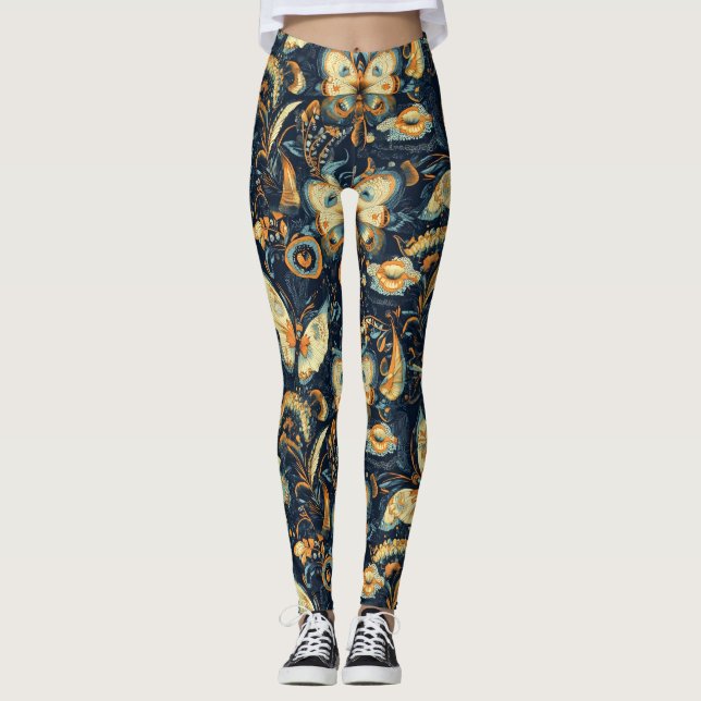 Flowers and Butterflies Abstract Pattern Leggings (Front)