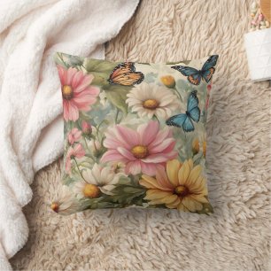 Flowers And Butterflies Art Work Throw Pillow