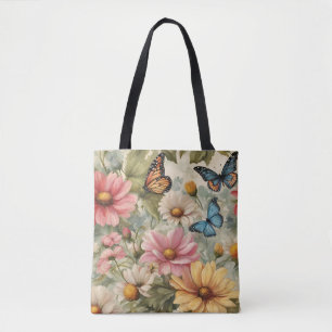 Flowers And Butterflies Art Work Tote Bag