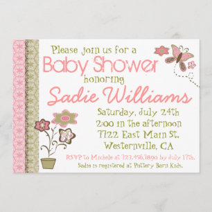 Flowers and Butterflies Baby Shower Invitation