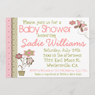 Flowers and Butterflies Baby Shower Invitation