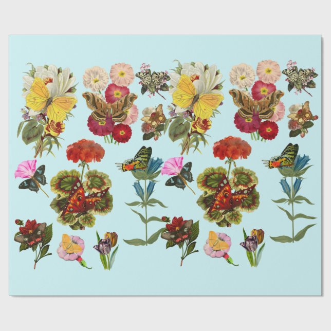 Flowers and butterflies bugs insect plants nature wrapping paper (Flat)